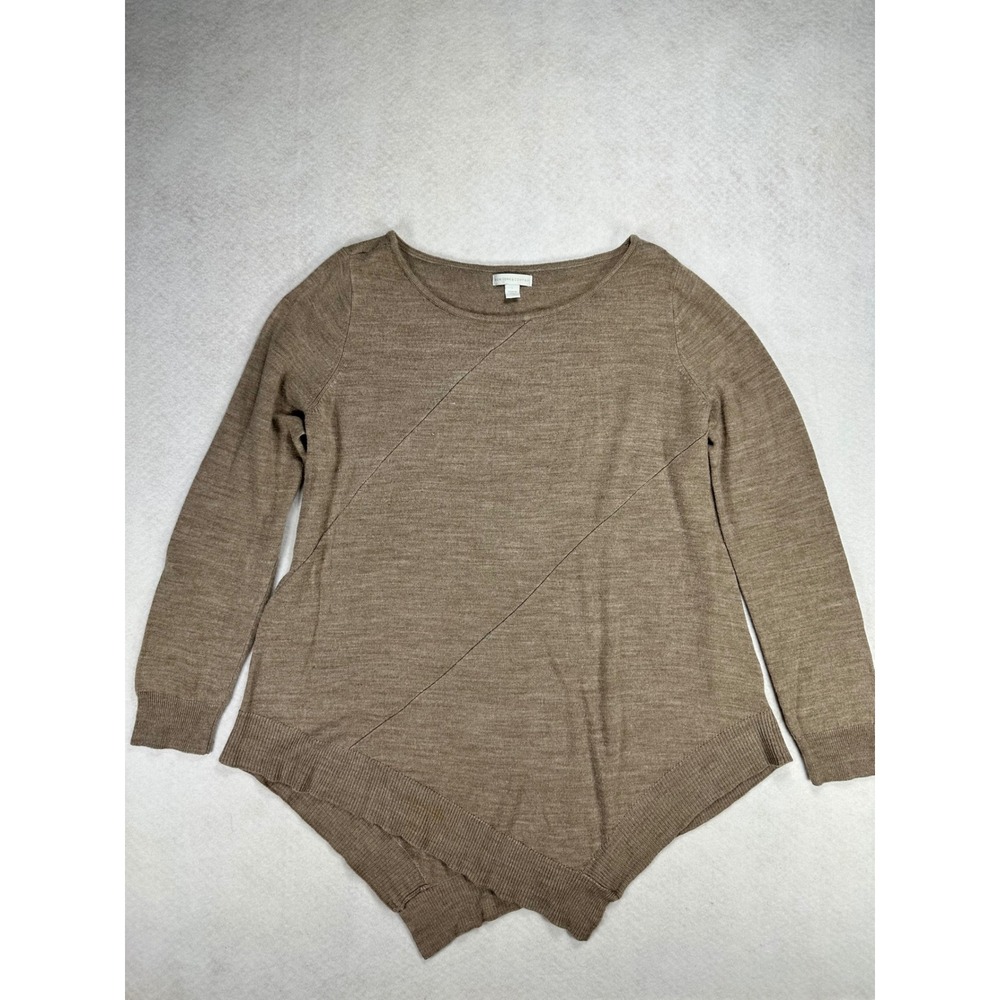 New York & Company Womens Brown Sharkbite Hem Asymmetrical Knit Sweater Large
